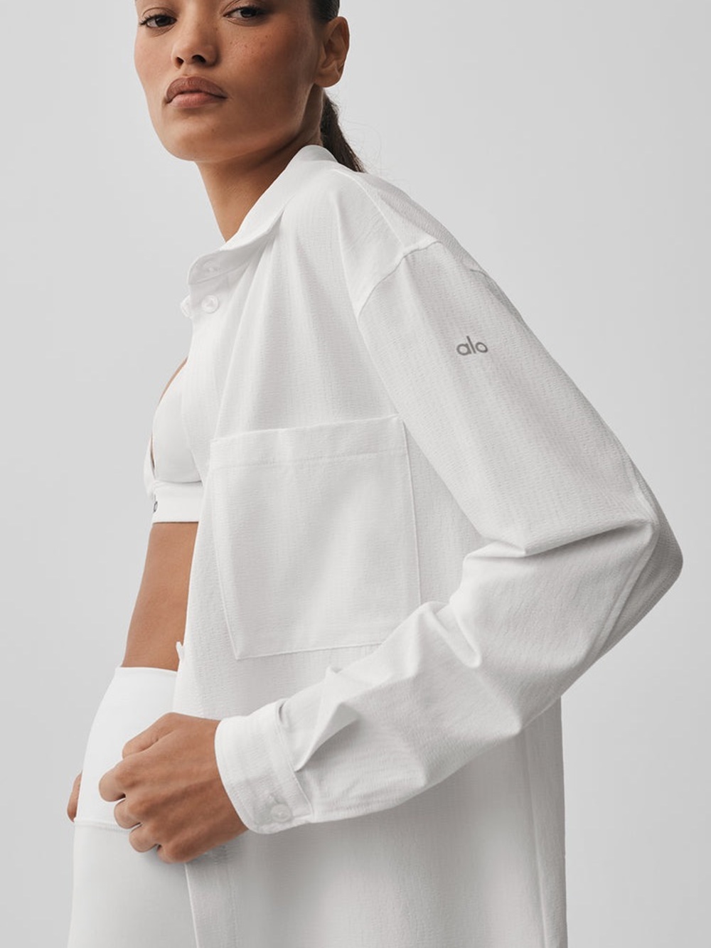 ALO Yoga White Oversized Button-Down Shirt